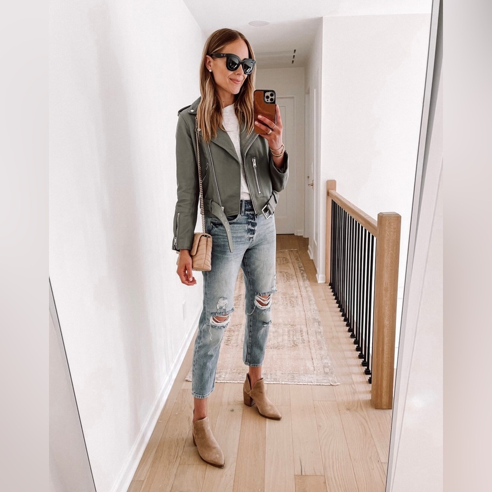 All Saints BALFERN Leather Jacket - Sage Green